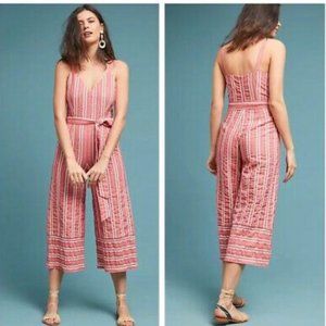 Anthropologie Pink Striped Cropped Jumpsuit
